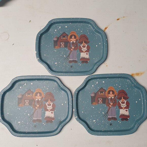Tender Heart Treasures Ltd 1987 Snack Trays Spatter Blue Set of 9 - Picture 7 of 14